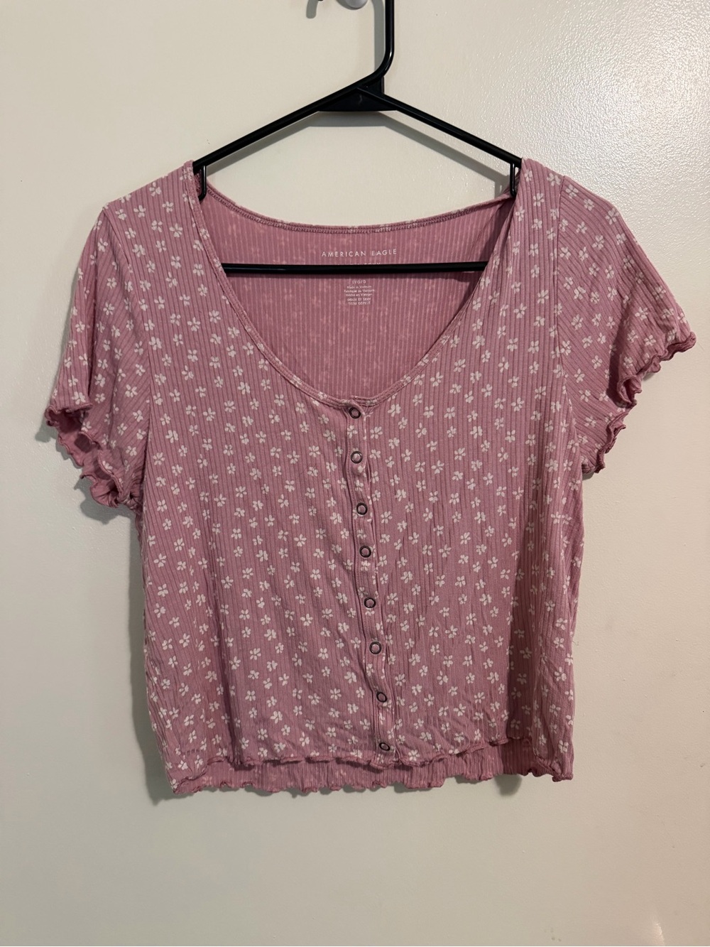 American Eagle Outfitters Mauve Pink Floral Button-Front Crop Top